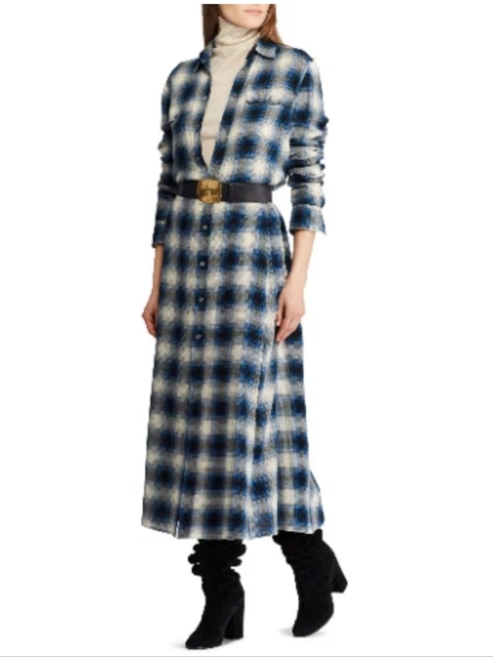 Polo Ralph  Stephanie Lauren Plaid Twill Shirt Dress Blue Plaid Size 8 - Picture 4 of 12